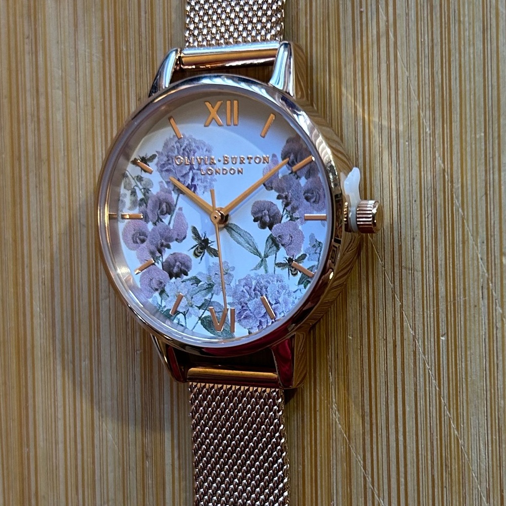 Olivia Burton Enchanted Garden Watch With 30mm White Floral Face & MeshBracelet - Picture 10 of 12